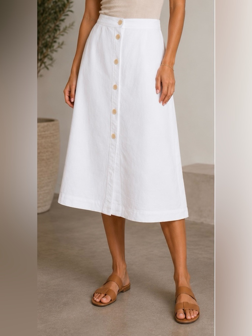 Wilfred Aritzia White linen blend Button-Front Midi Skirt women’s size 4